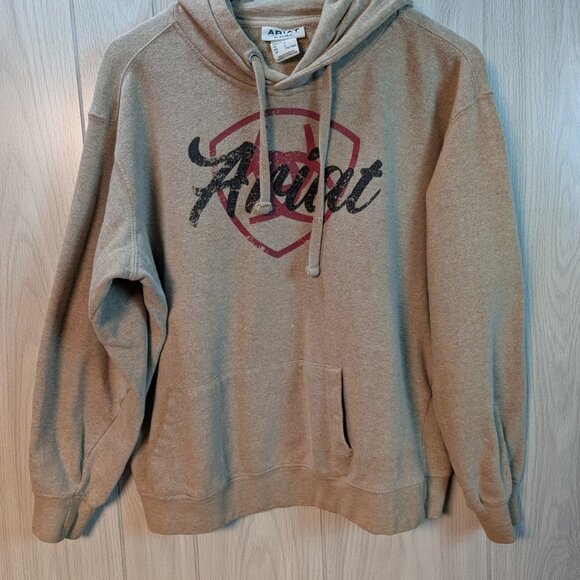 Ariat Real Hoodie Womens Large Oatmeal Shield Logo Sweatshirt Western Heathered - Picture 1 of 6